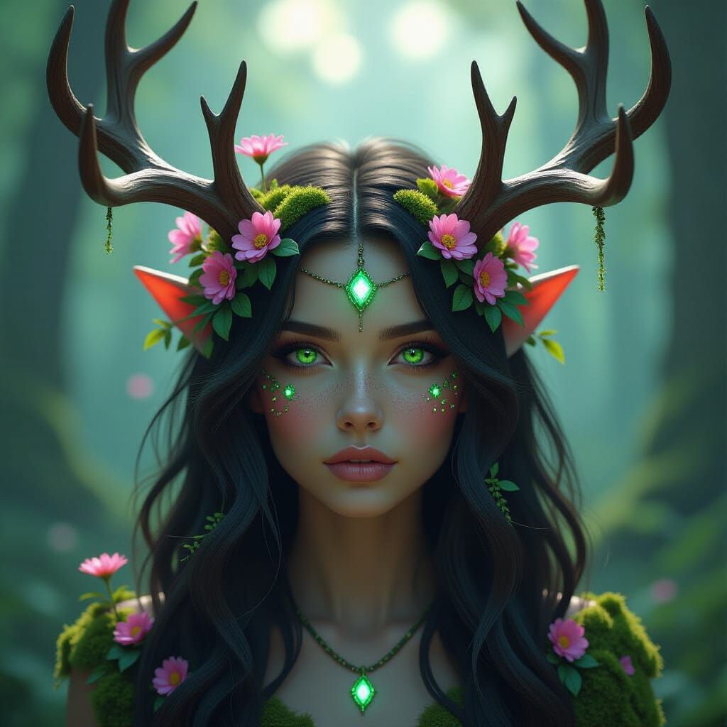 Forest Guardian with Moss and Emerald Eyes