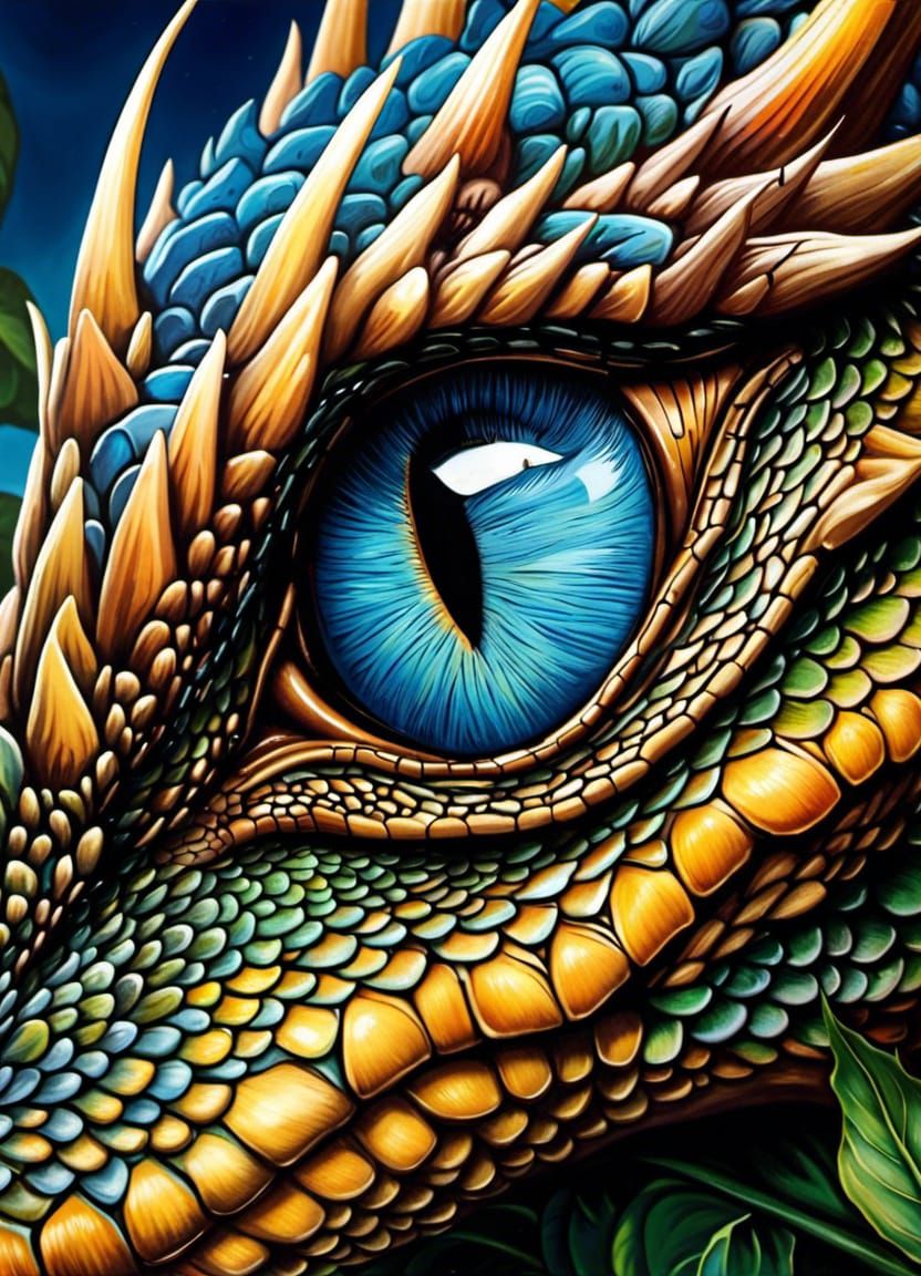 Detailed Dragon Eye in Airbrush Style