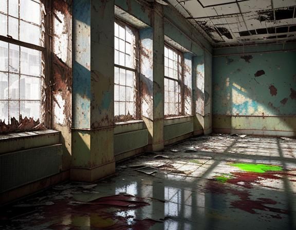 Abandoned Hospital Interior in Expressionist Oil Painting St...
