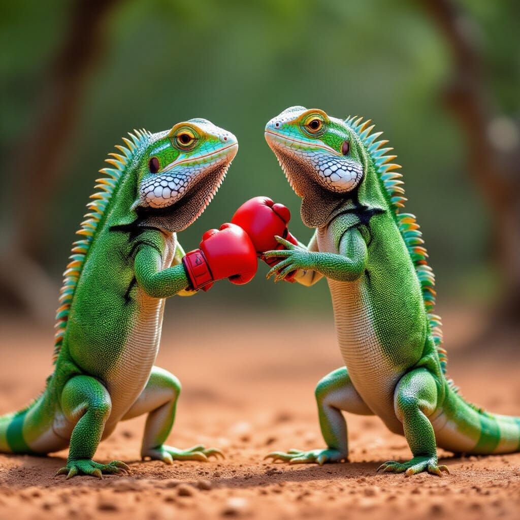 Two Lizards Boxing Match
