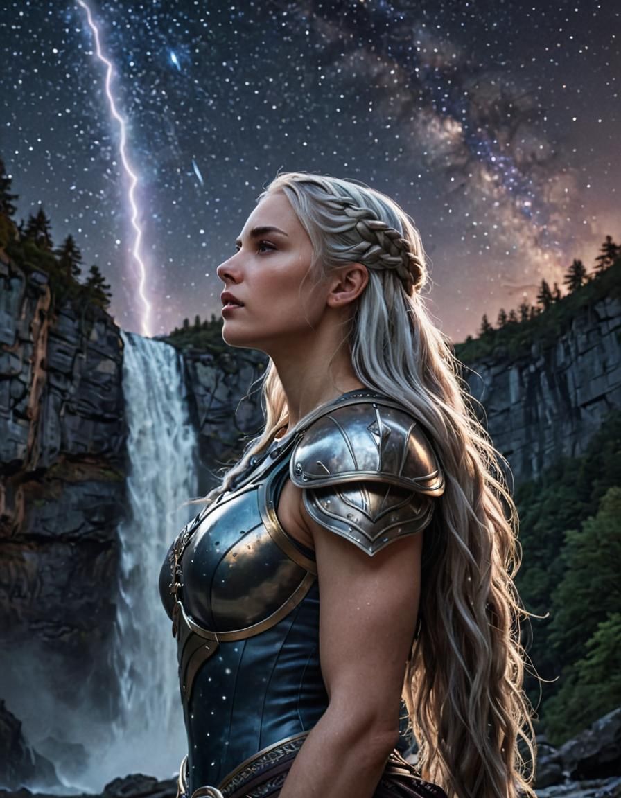 Lithuanian Woman with Shield in Dark Fantasy Style