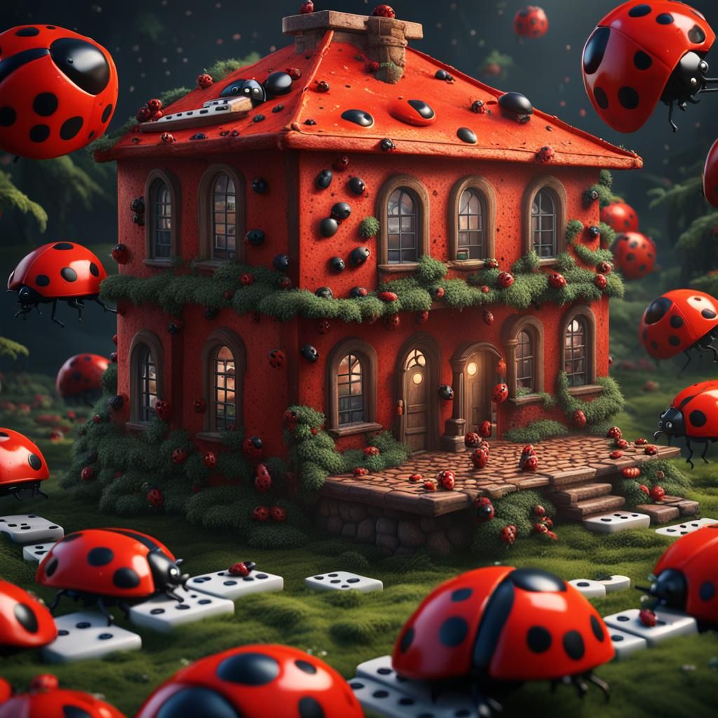 Domino House Infested with Ladybugs: Detailed Matte Painting