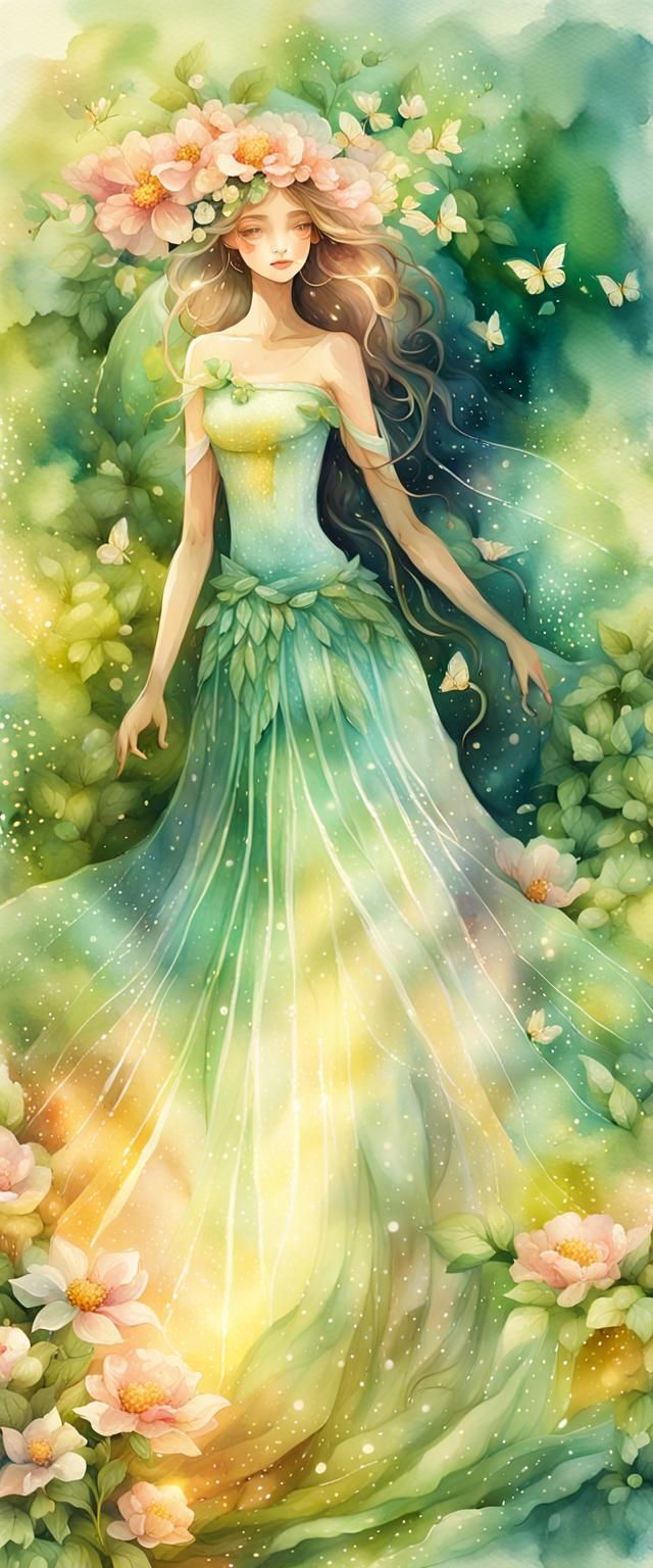 Ethereal Nymph in Floral Fantasy Watercolor
