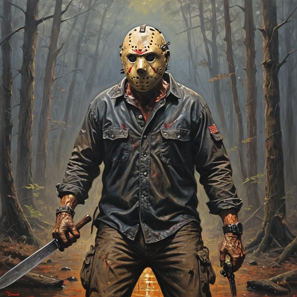 Jason Voorhees Oil Painting in Gurney Style