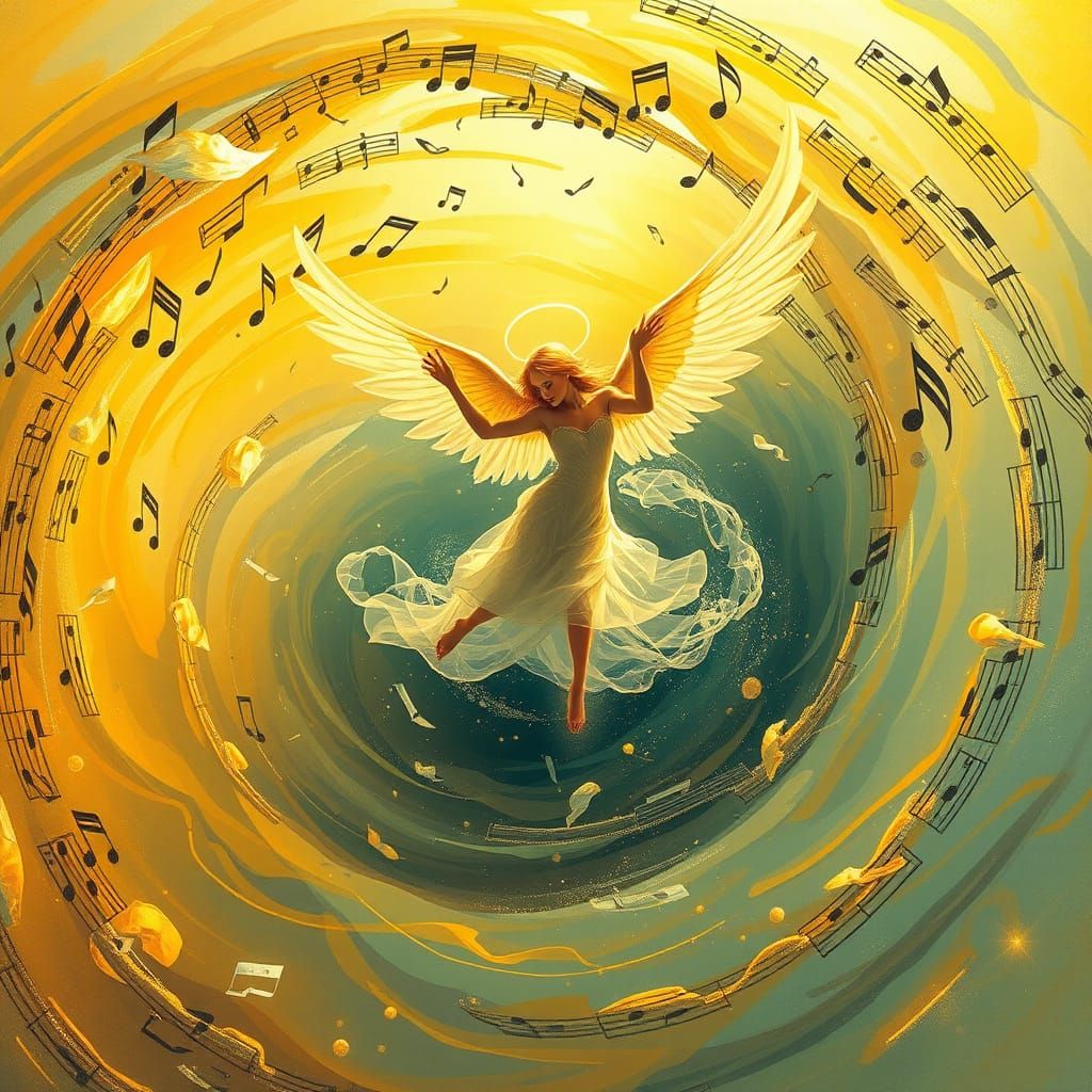 Enchanted Angel Dances in Golden Vortex