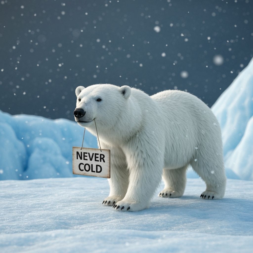 Cute Polar Bear Walks Glacier With "Never Cold" Sign