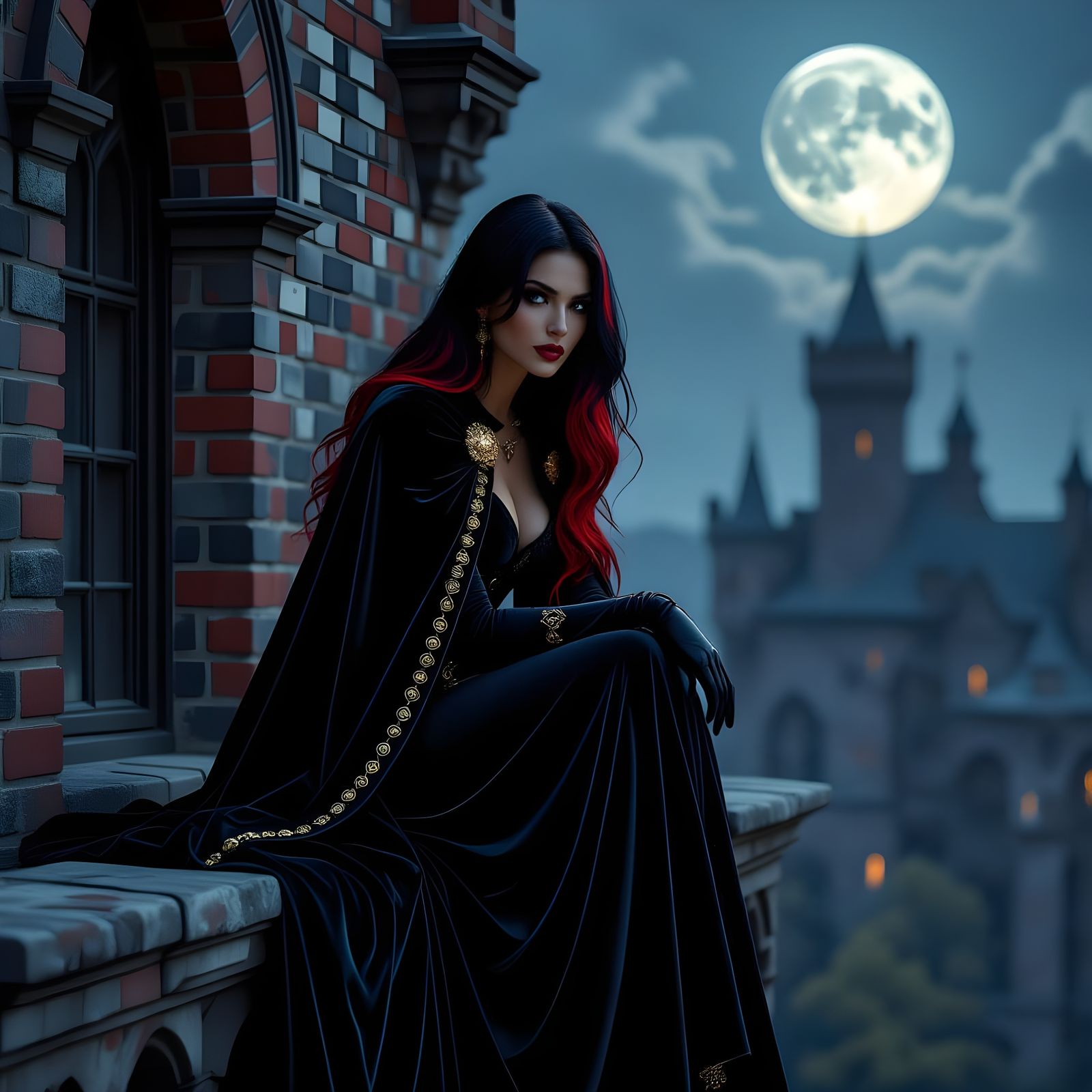 Gothic Woman on Balcony in Style of Ash Thorp