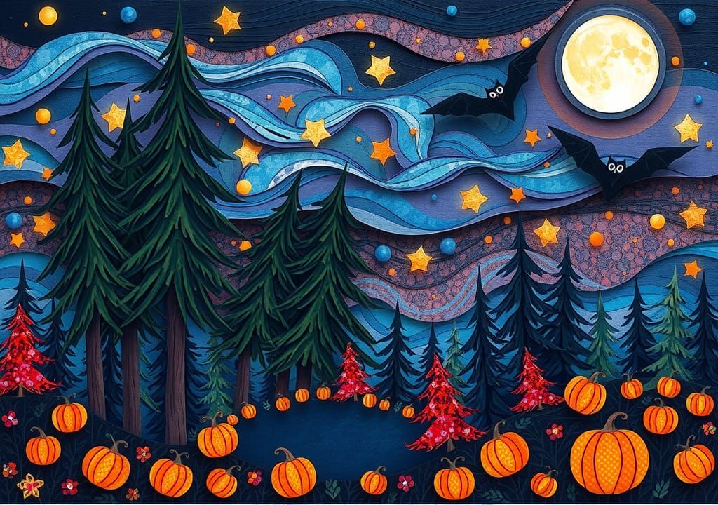 Whimsical Autumn Night in Surrealist Paper Collage