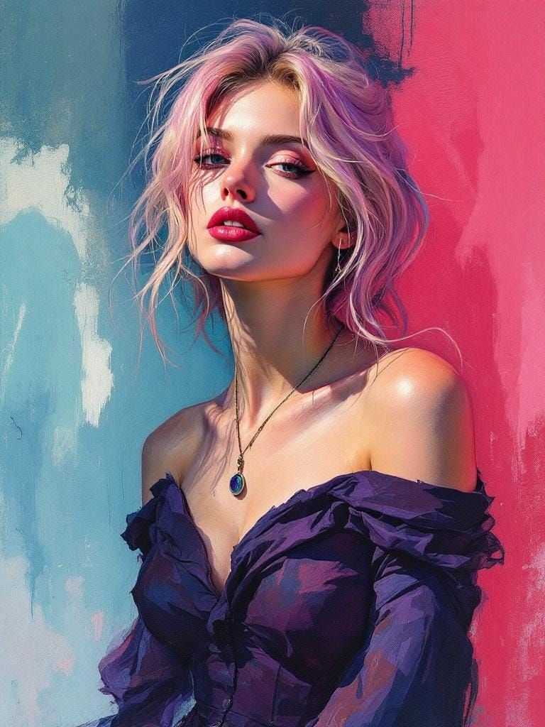 Pin-Up Woman with Mimeograph Texture, Alla Prima Brushwork