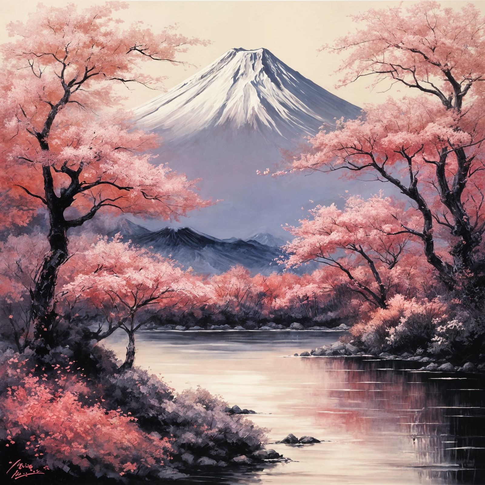 Mt. Fuji in Vibrant Pink Impasto