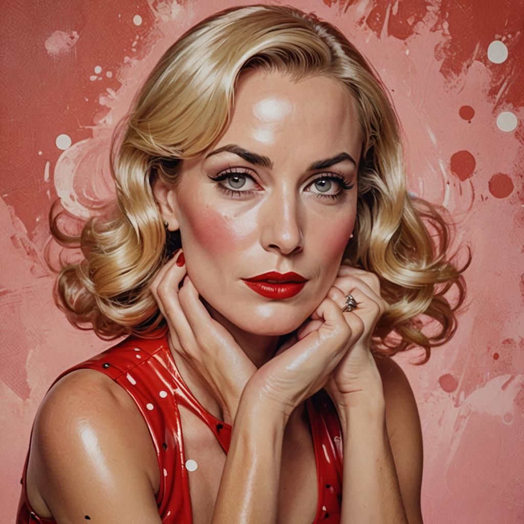 Blonde Woman in Red Dress, Retro Pop Art Style