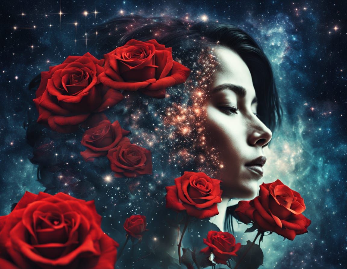 Cosmic Rose Double Exposure Collage in HDR