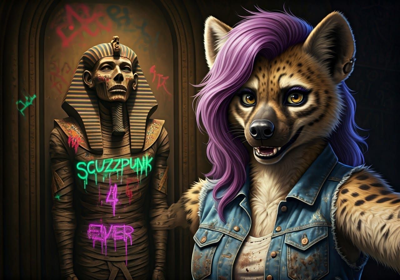 Sassy Hyena Muse in Gritty Museum Setting