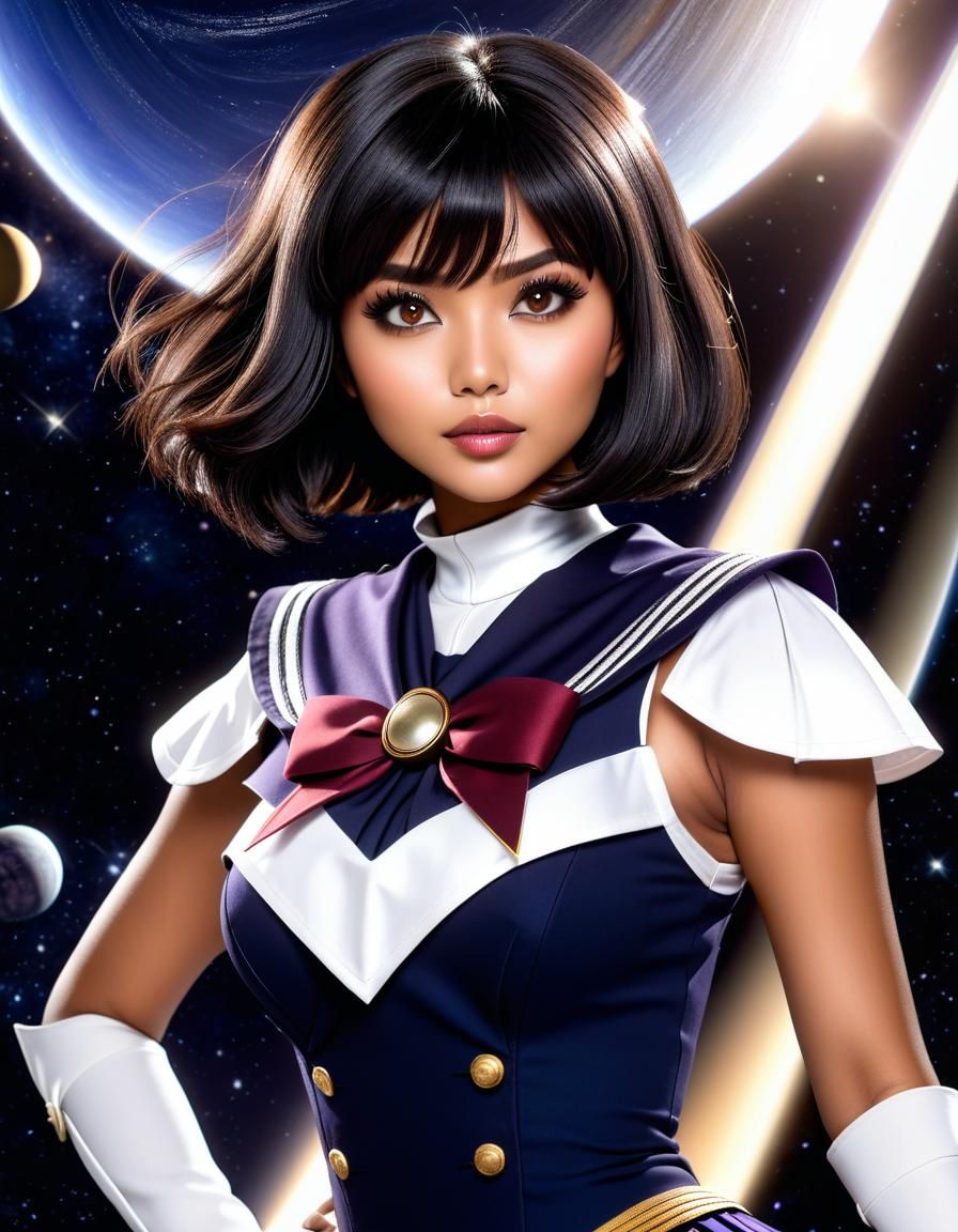 Indonesian Woman as Sailor Saturn in Deep Space