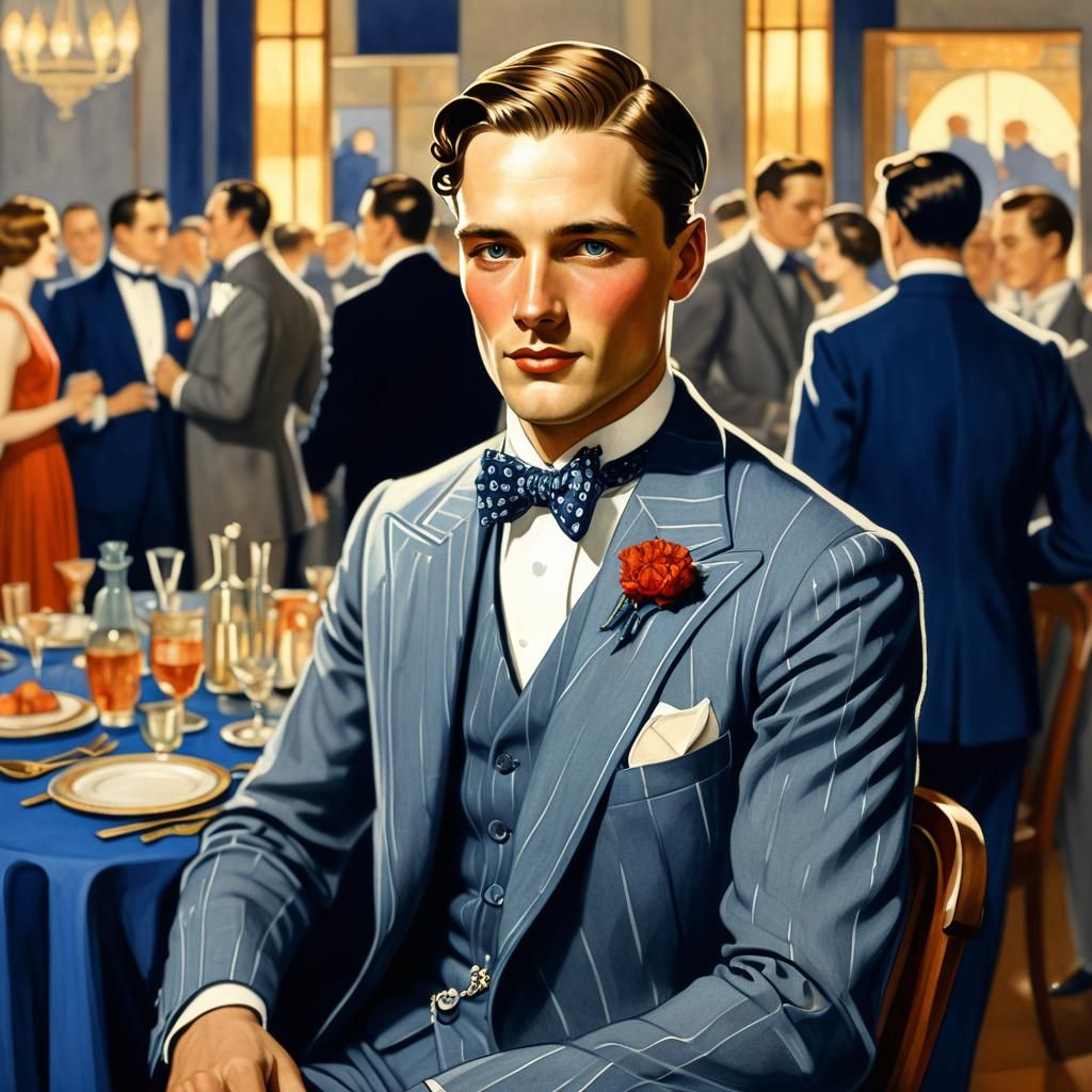 Art Deco Portrait of a Handsome Man at Party