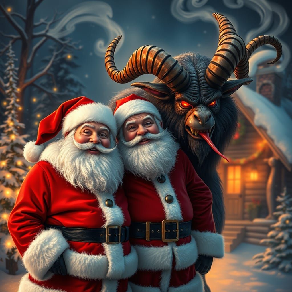 Santas Holiday Trio in Whimsical Winter Wonderland