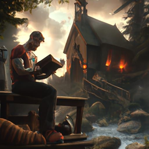 Man Reads Bible in Detailed Matte Painting Style