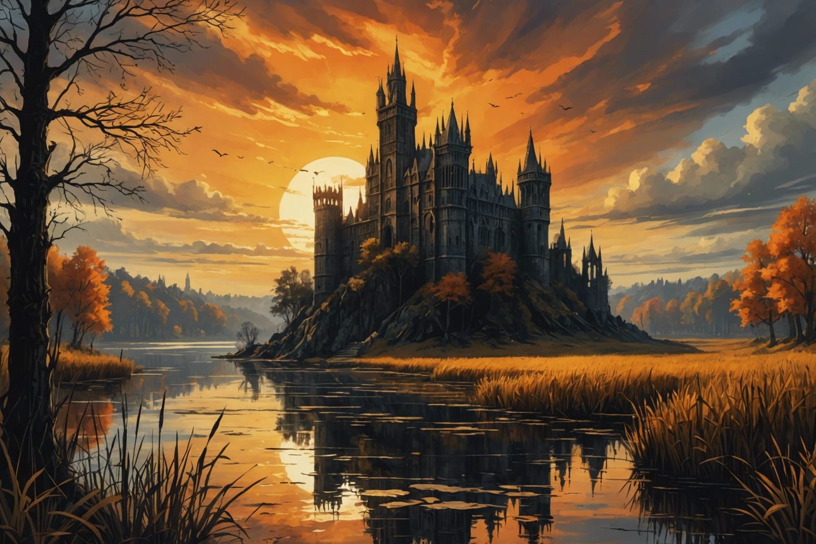 Gothic Dark Souls Landscape in Oil, Watercolor, and Ink