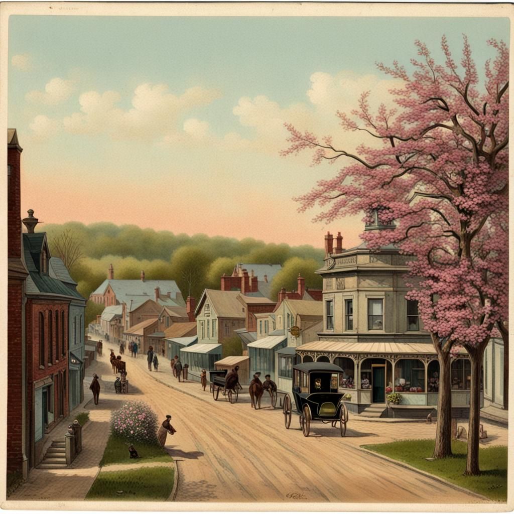 Victorian Town in Spring: A Charming Postcard