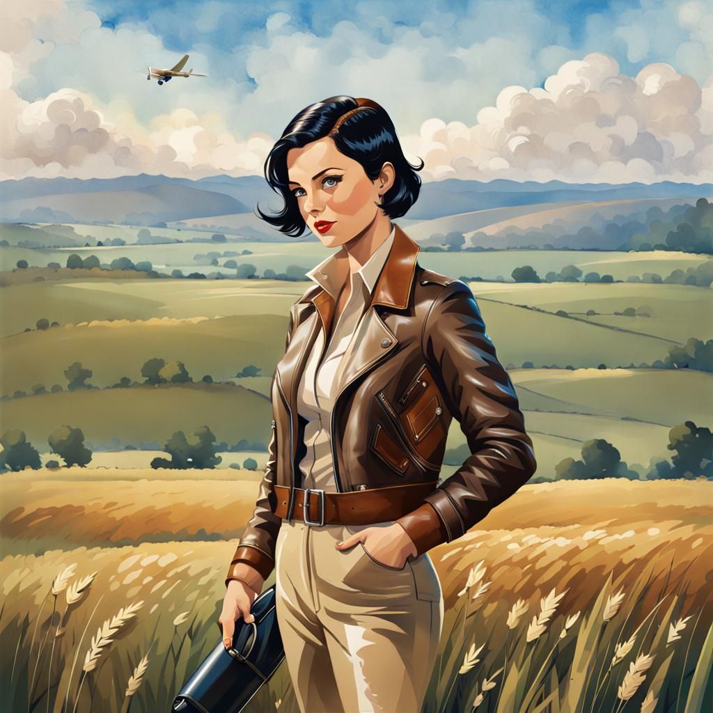 1930s Aviator in Art Nouveau Illustration