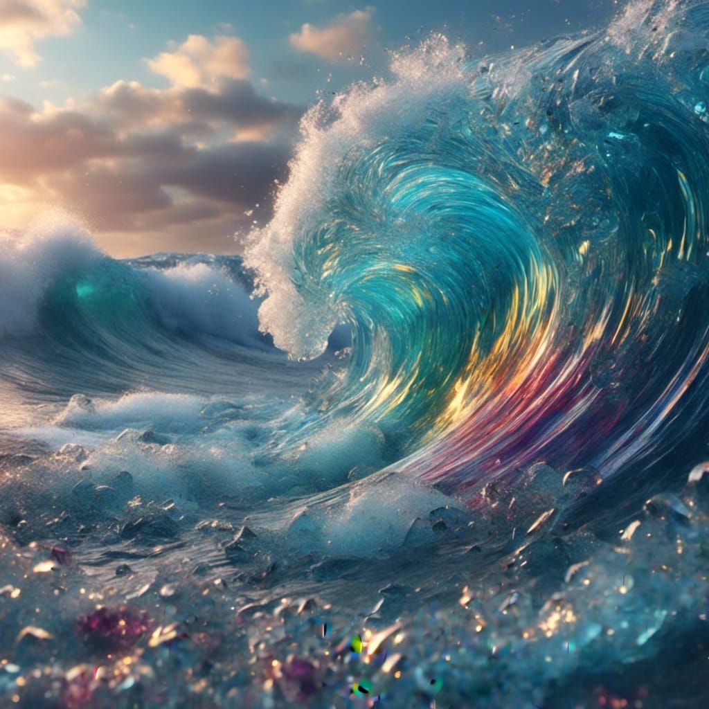 Rainbow Glass Ocean Wave: Digital Matte Painting