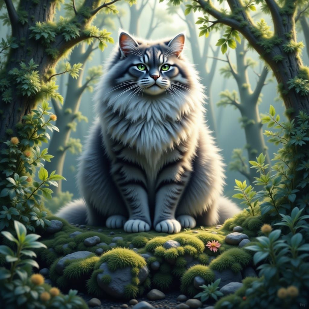 Majestic Fluffy Norwegian Forest Cat in Lush Woods