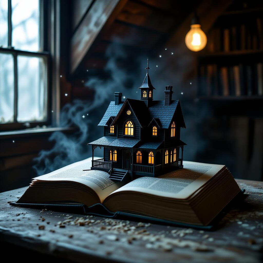 Pop-Up Horror House From Book in Dusty Attic