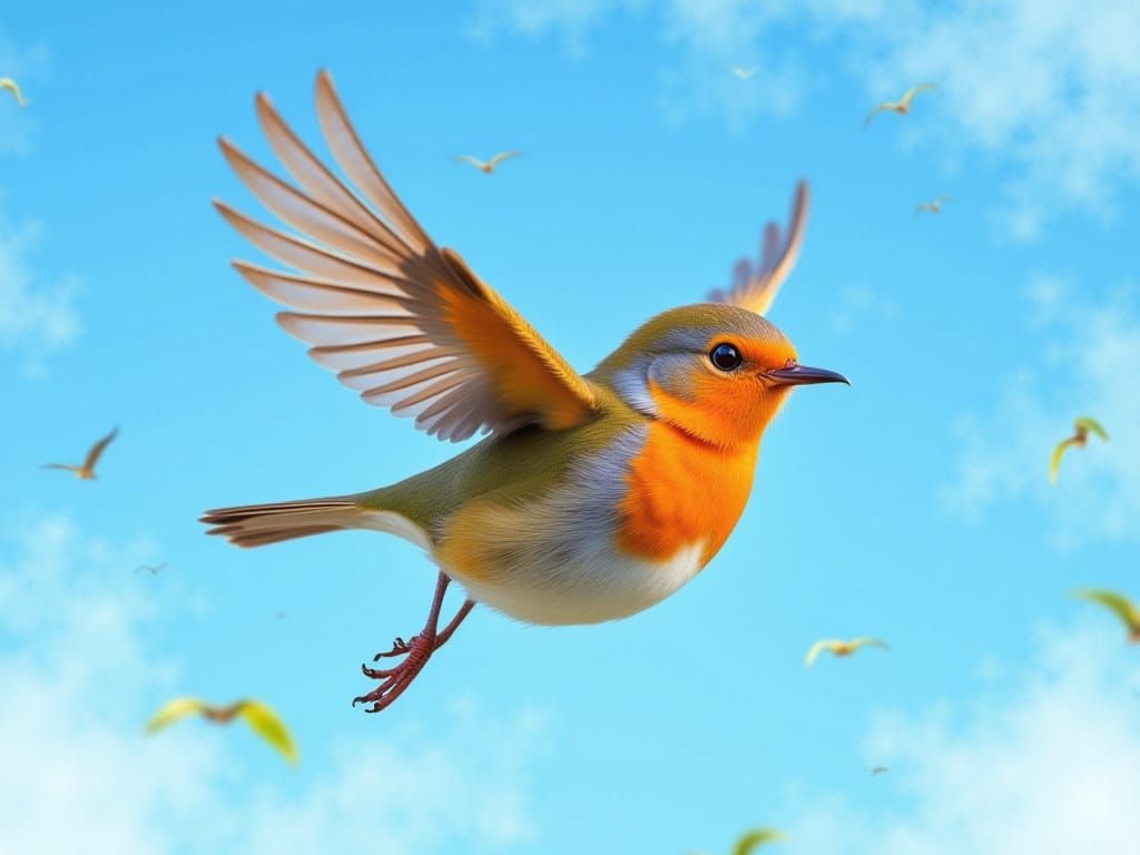 Robin Soaring in Colorful Impressionist Action Painting