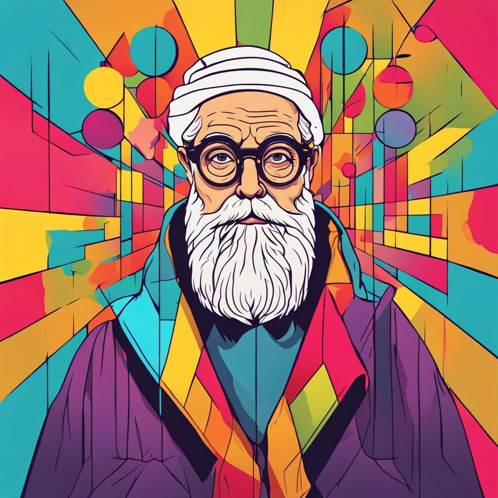 Wise Bearded Man Cartoon in Pop Art Style