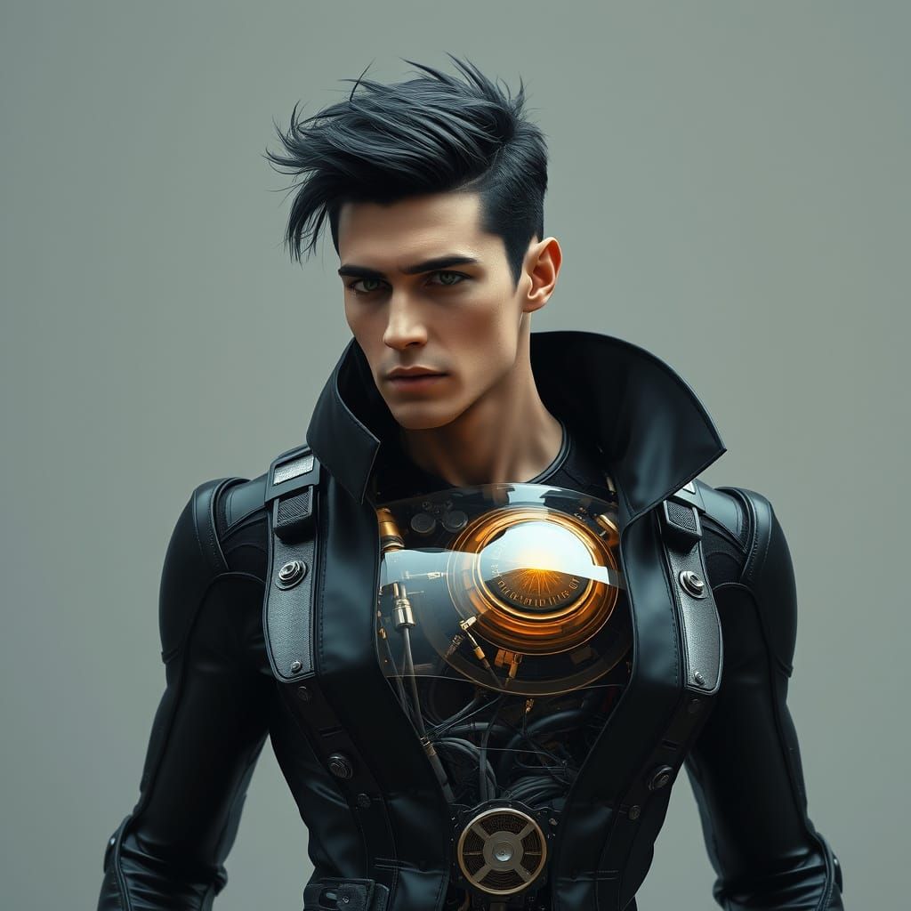 Cyberpunk Mechanic in Futuristic Industrial Gear