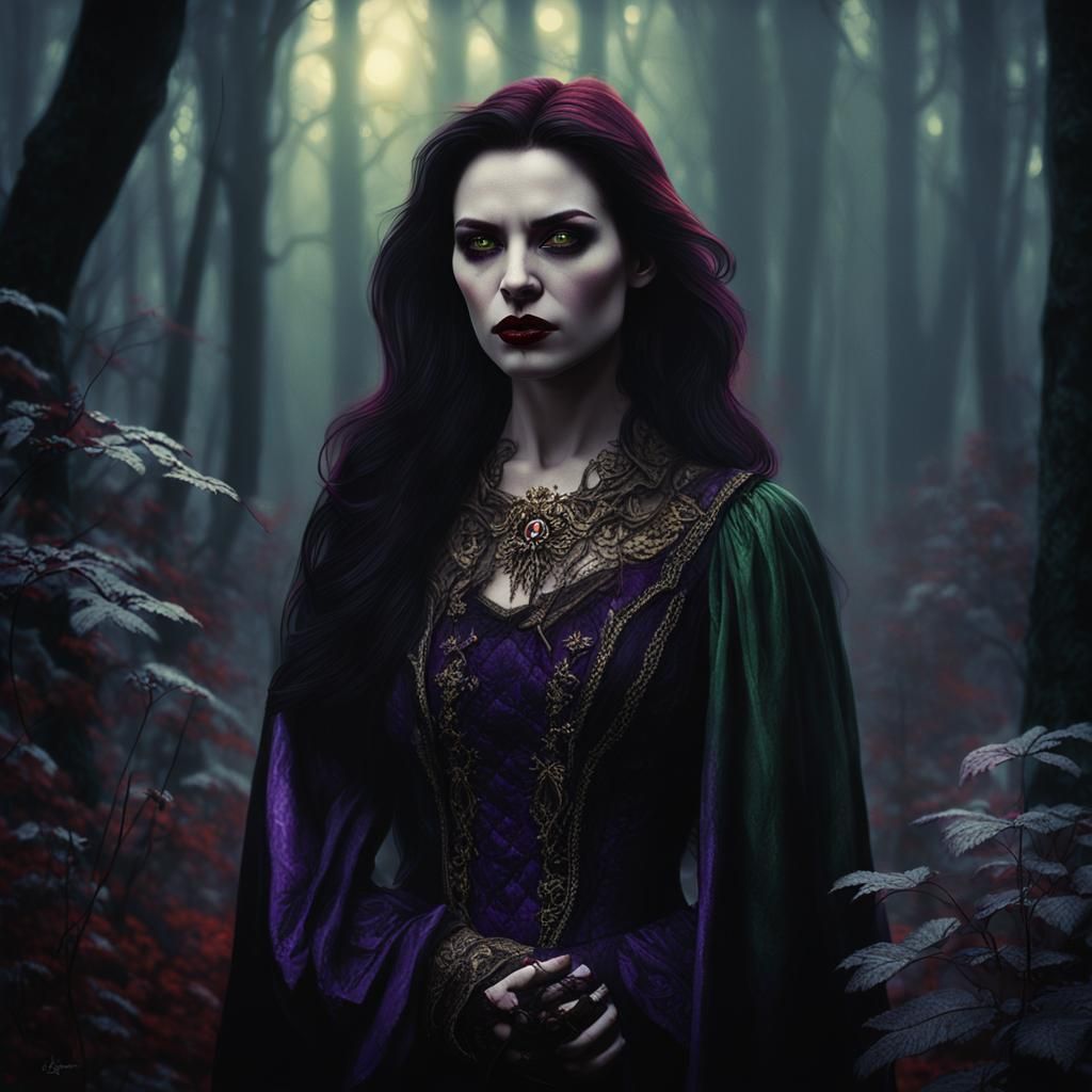 Brunette Vampire in Dark Fantasy Gothic Oil Painting