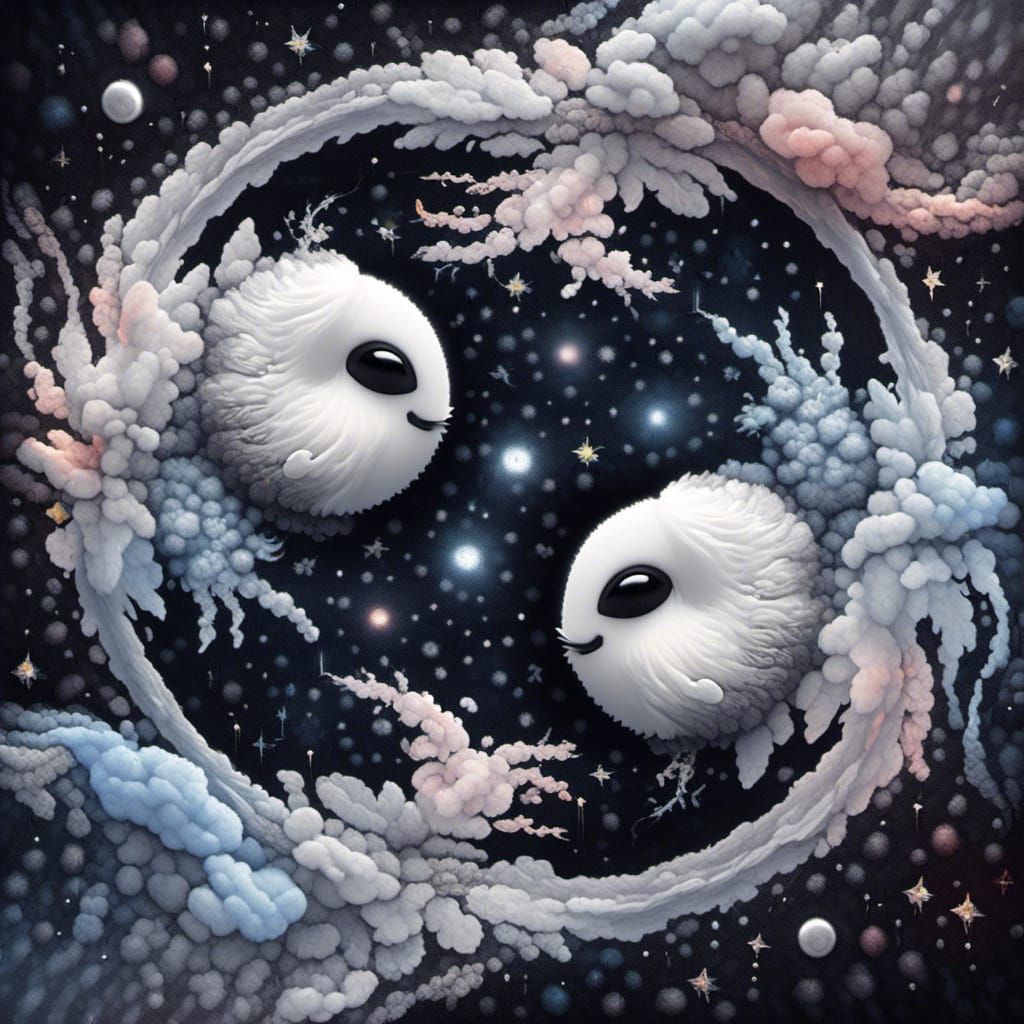 Ethereal Yin Yang Animals in Night Sky