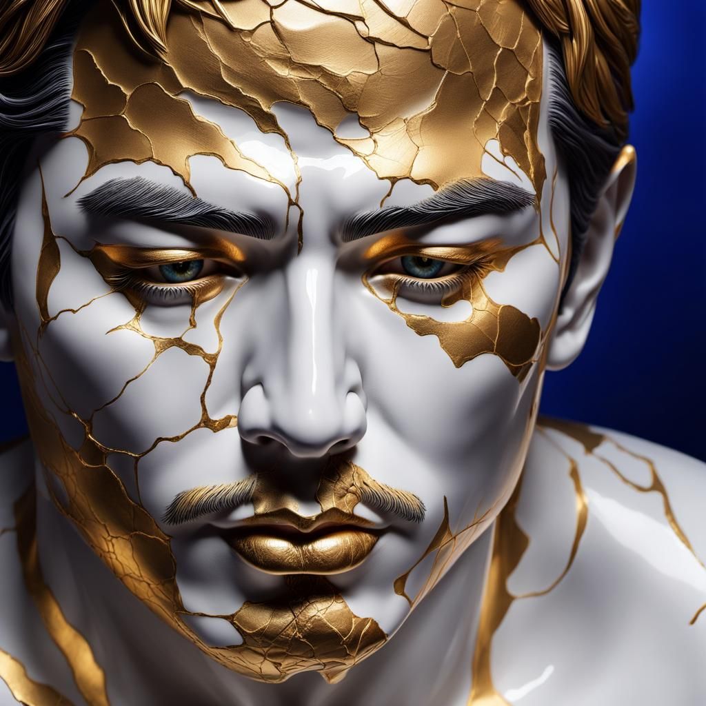 Kintsugi Inspired Porcelain Face with Gold Cracks