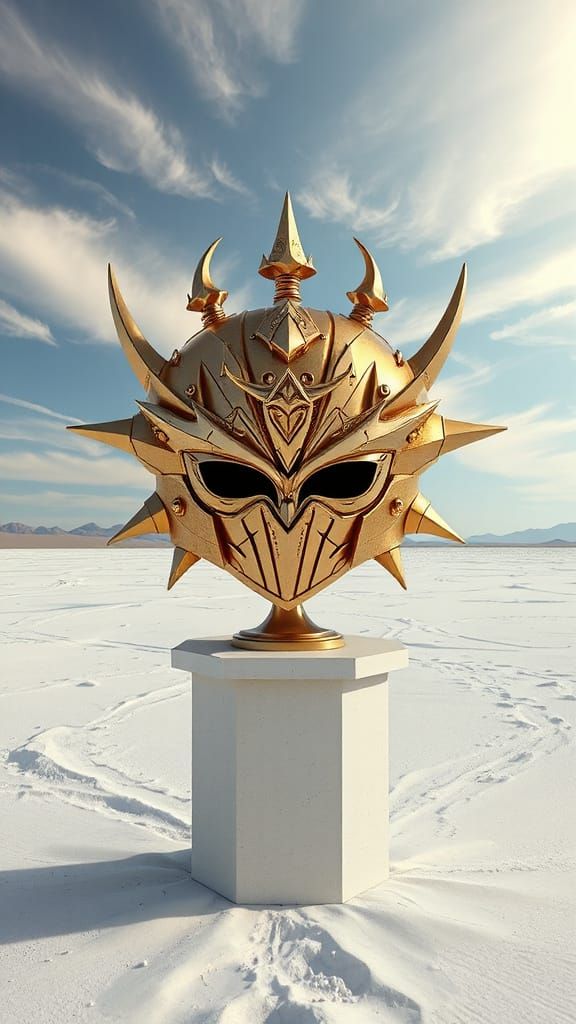Gemini Saga Helmet in Surreal Desert Landscape