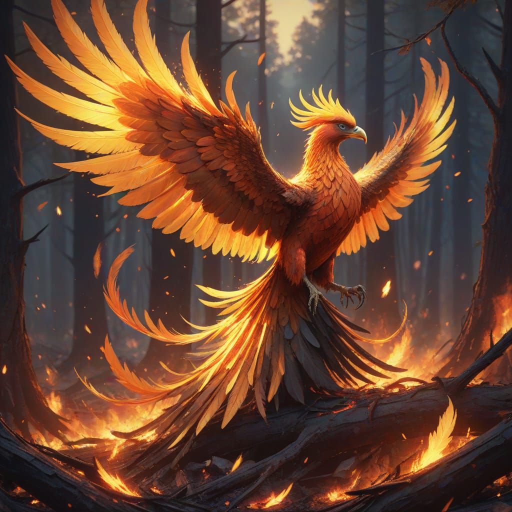 Phoenix Rising in Vibrant, Detailed Concept Art Style