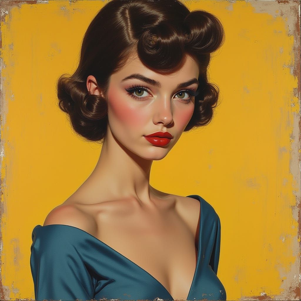 Elegant Woman in 1960s Style with Wavy Hair and Acrylic Spra...