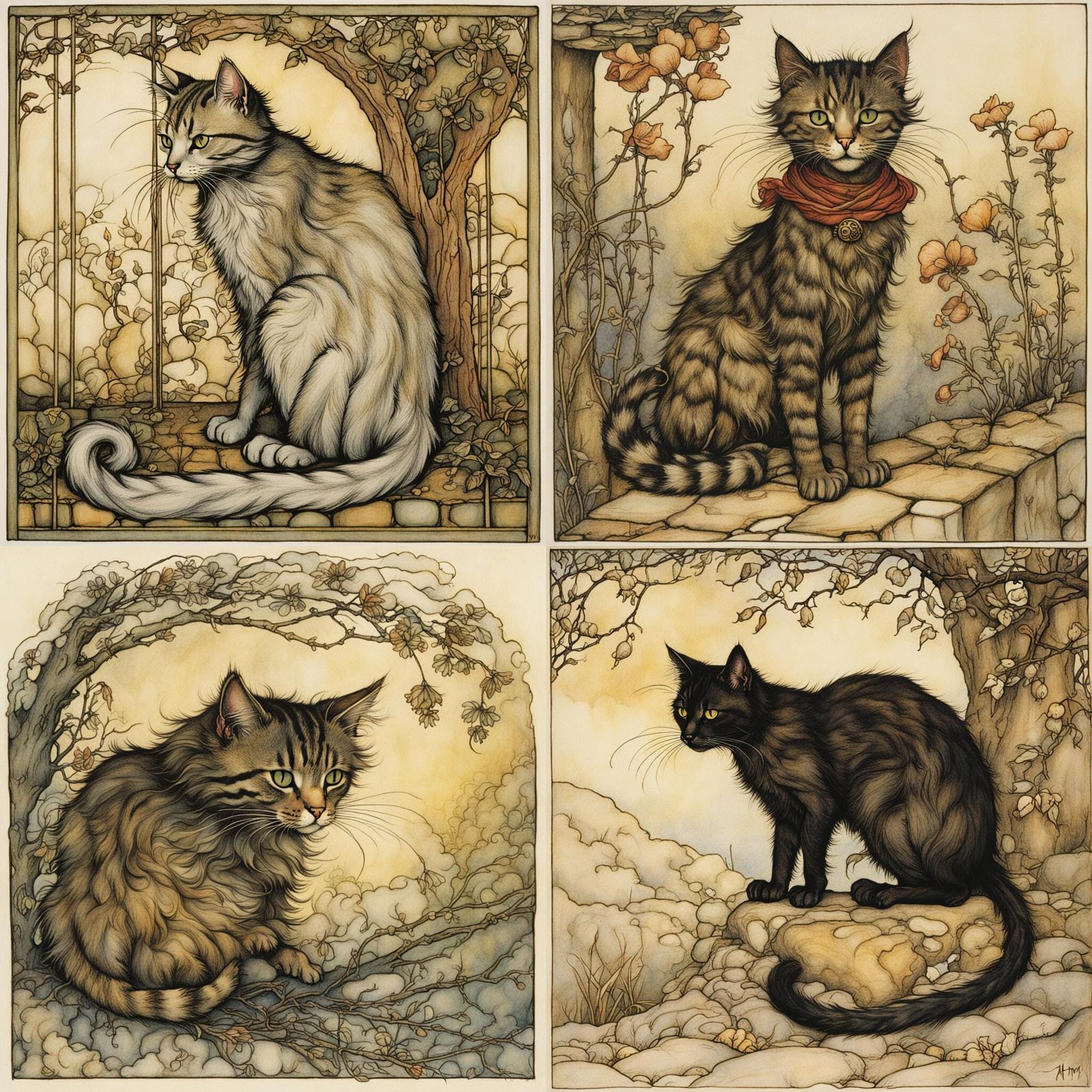 Enchanted Cat Illustration in Fairy-Tale Style