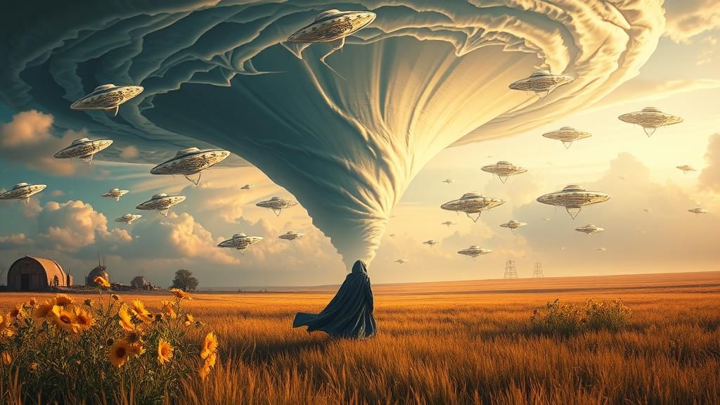 Surreal Tornado Battle Over Prairie Landscape