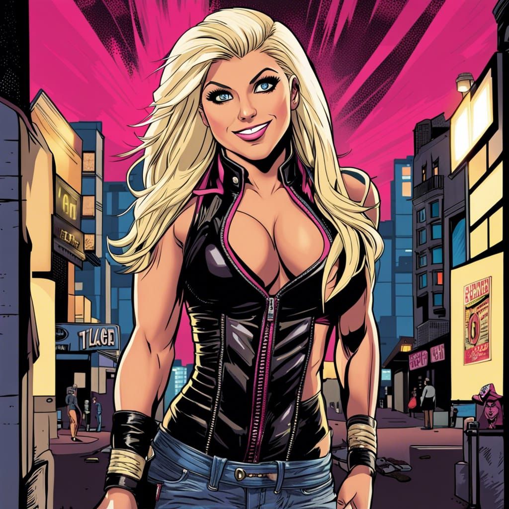 Alexa Bliss in Street Scene: Comic Art Style