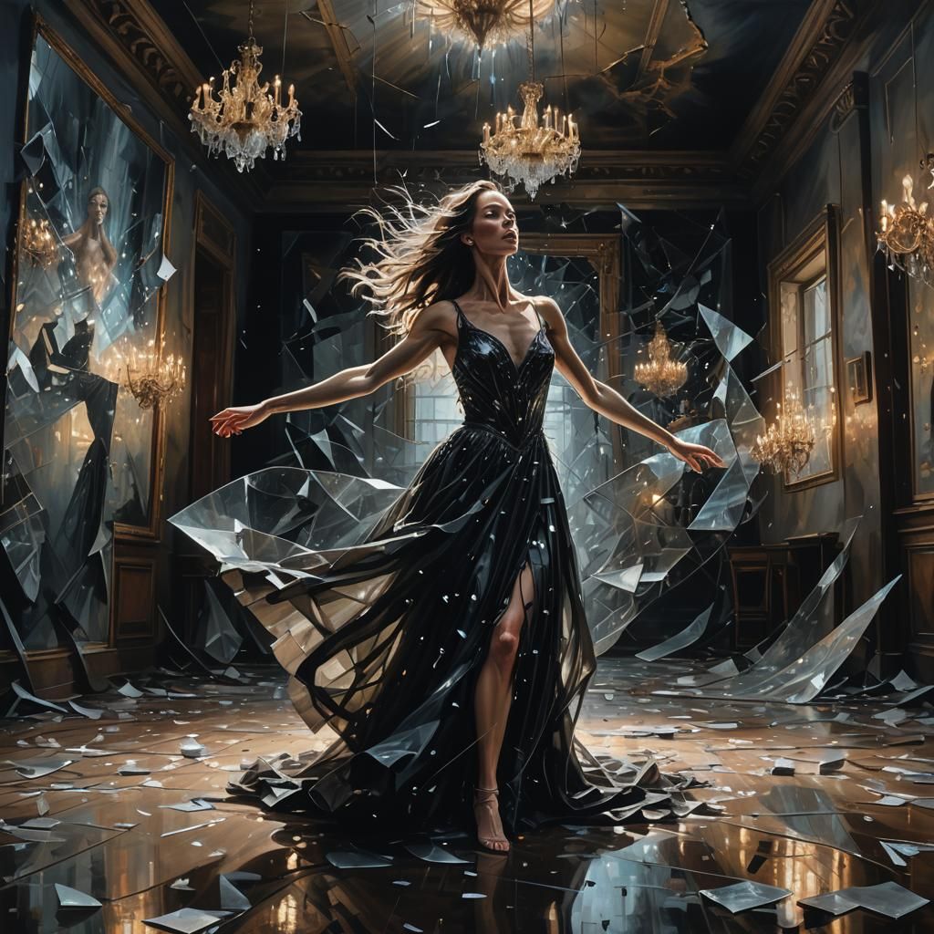 Dark Surrealism: Dancer in Shattered Room