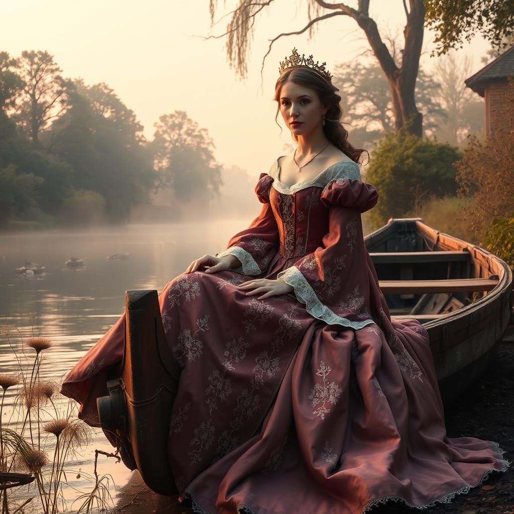 Regally Dressed Princess in Medieval Gown at Dawn