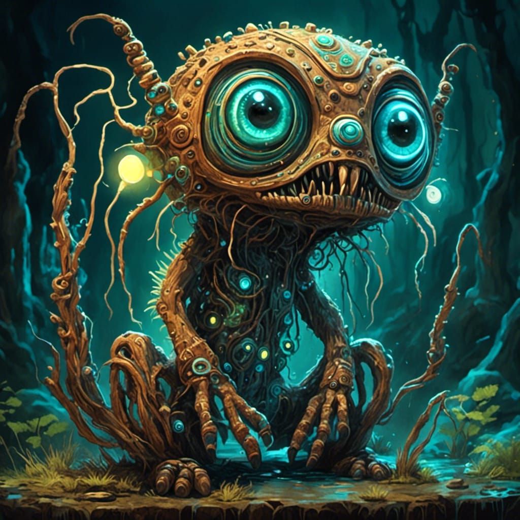 Adorable Circuit Creature with Bioluminescent Glow