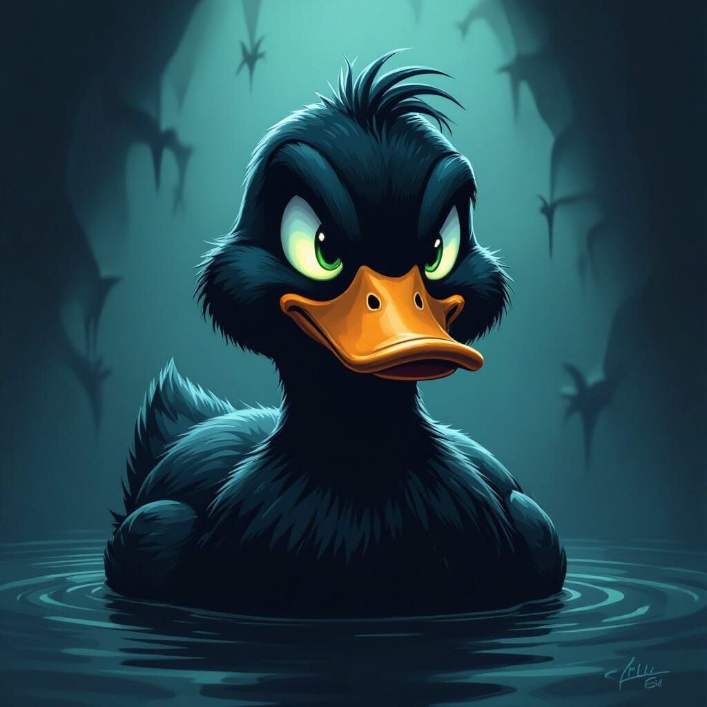 Menacing Duck Illustration in Dark Surreal Style
