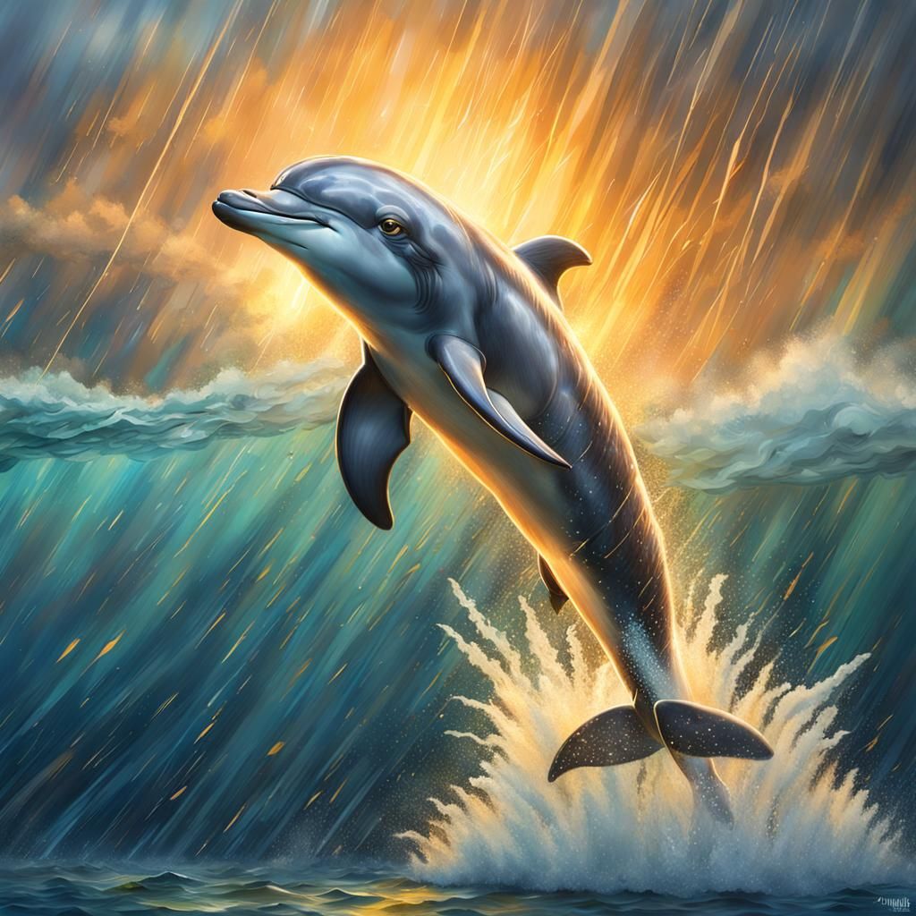 Winged Dolphin Soaring Through Storm, Splash Art