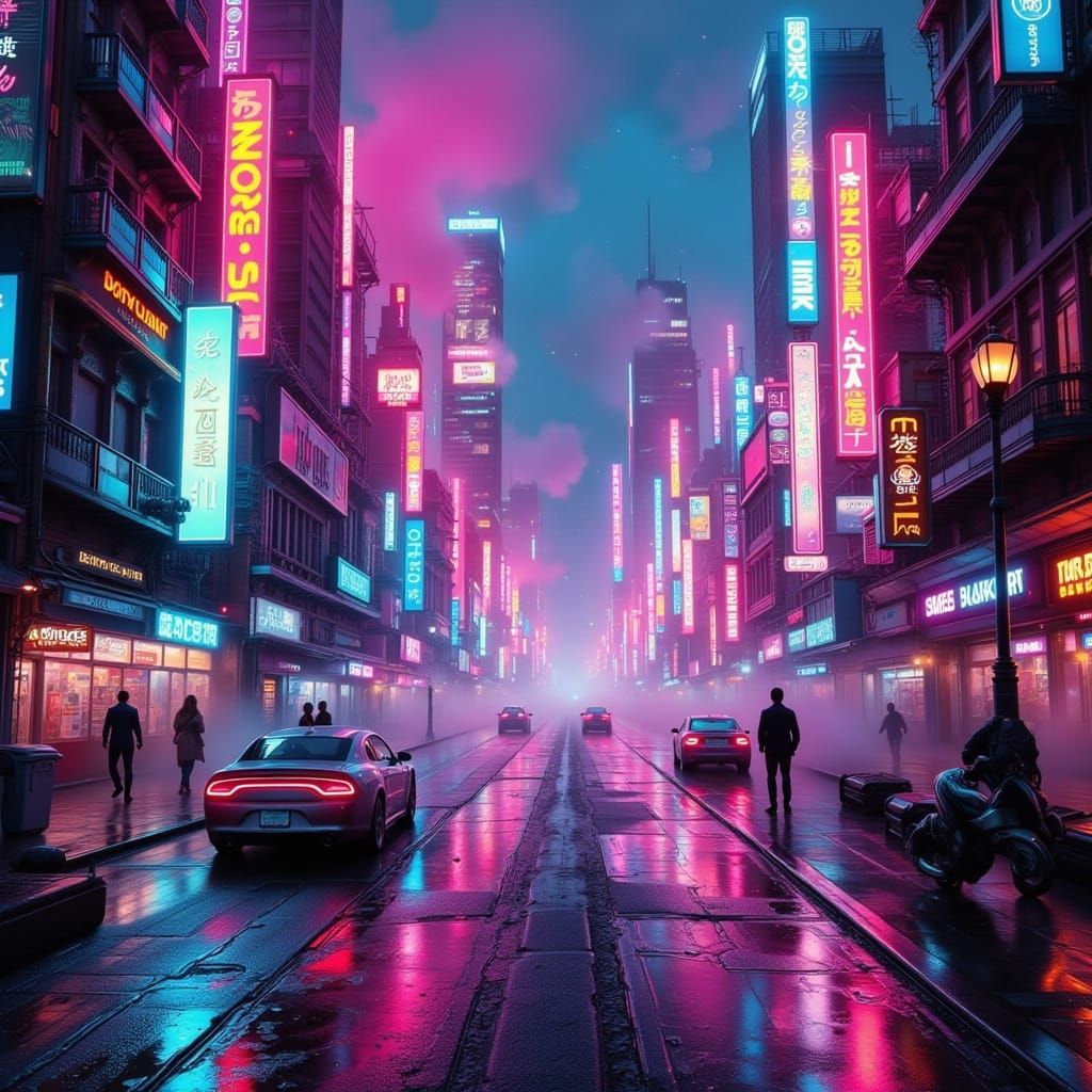 Cyberpunk Fairy Punk Goddess in a Neon-Rainbow Haze