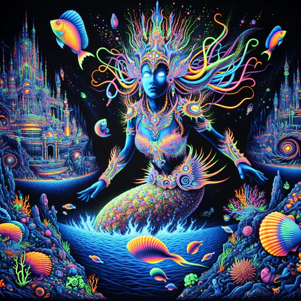 Mermaid Sorceress in a Blacklight Atlantis