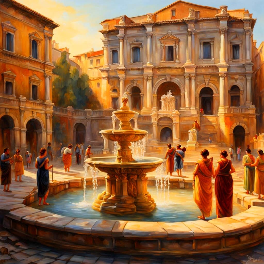 Women at a Fountain in Ancient Rome Painting