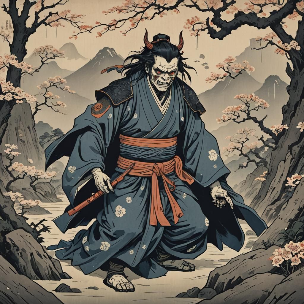 Grimdark Scene in Ukiyo-e Style