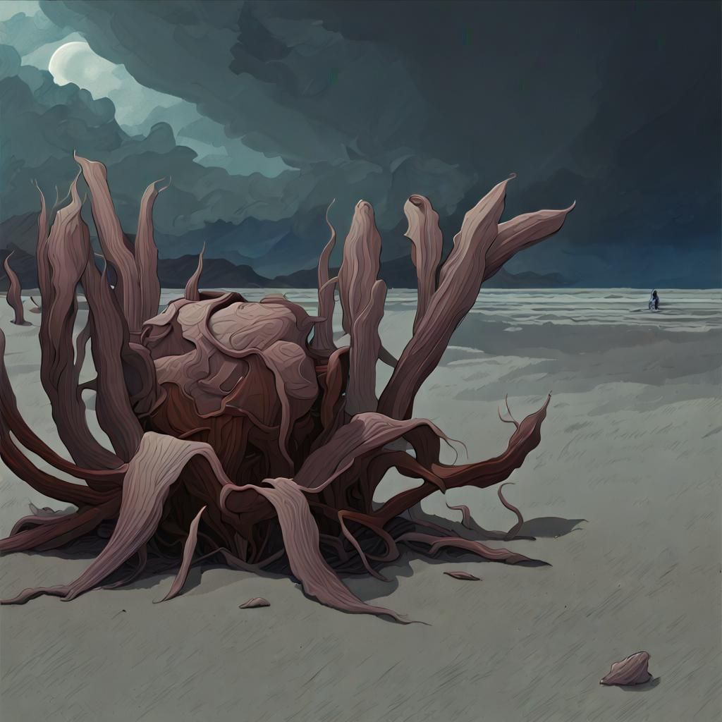 Gloomy Beach Hypanthium: Intricate Fantasy Horror Painting