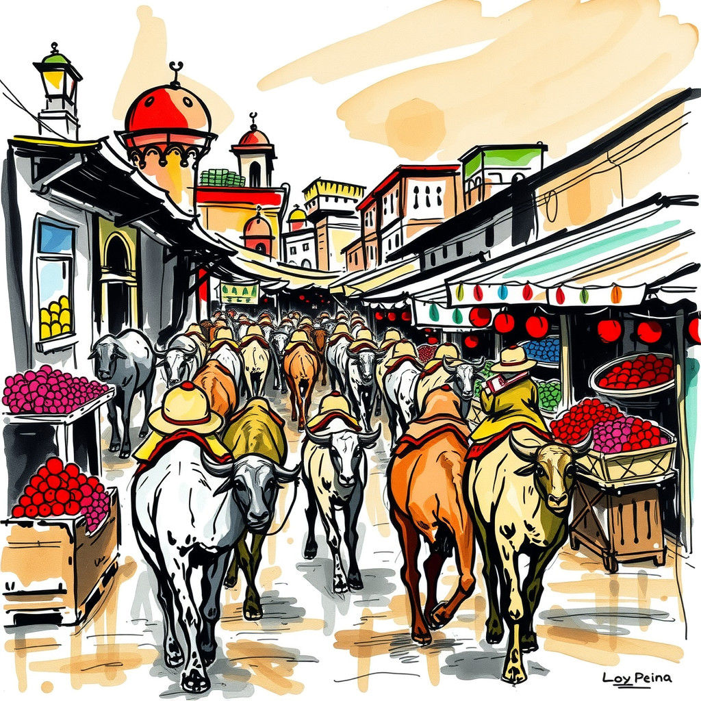 Dynamic Oriental Marketplace in Expressive Ink